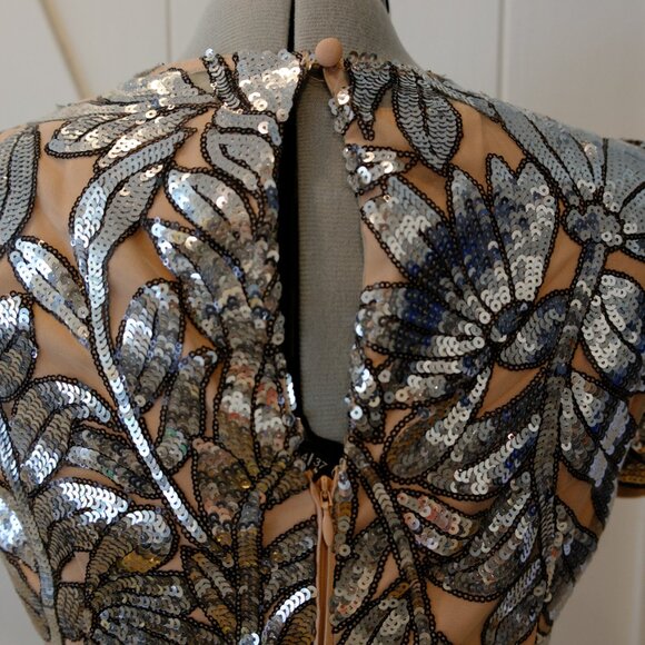 Milly silver and nude sequin leaf cocktail dress Size 6 - Picture 5 of 6